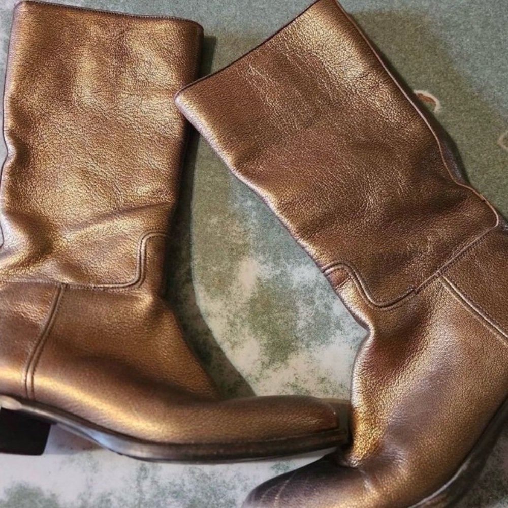 Prada gold metallic riding boots sz 37.5